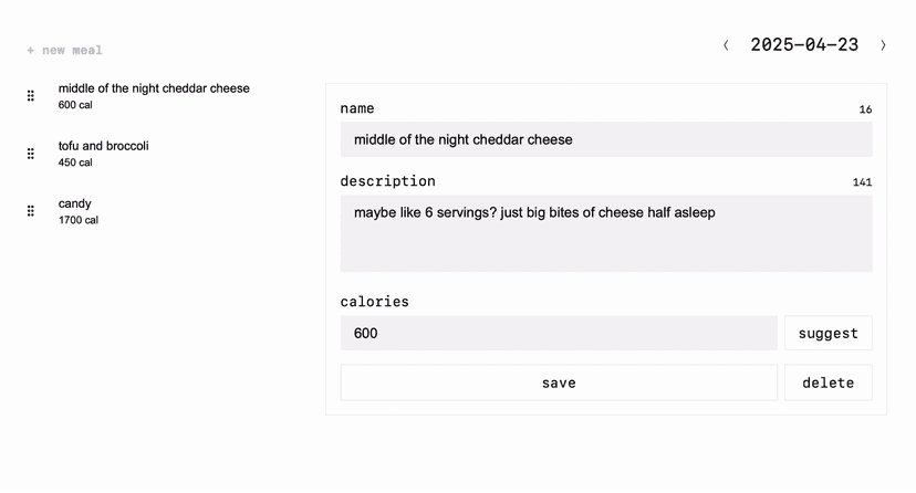 Meal logging interface