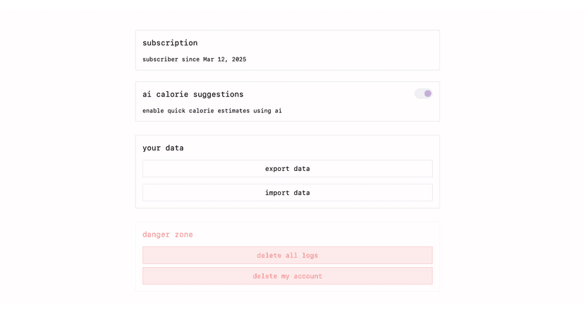 Settings and data management (light mode)